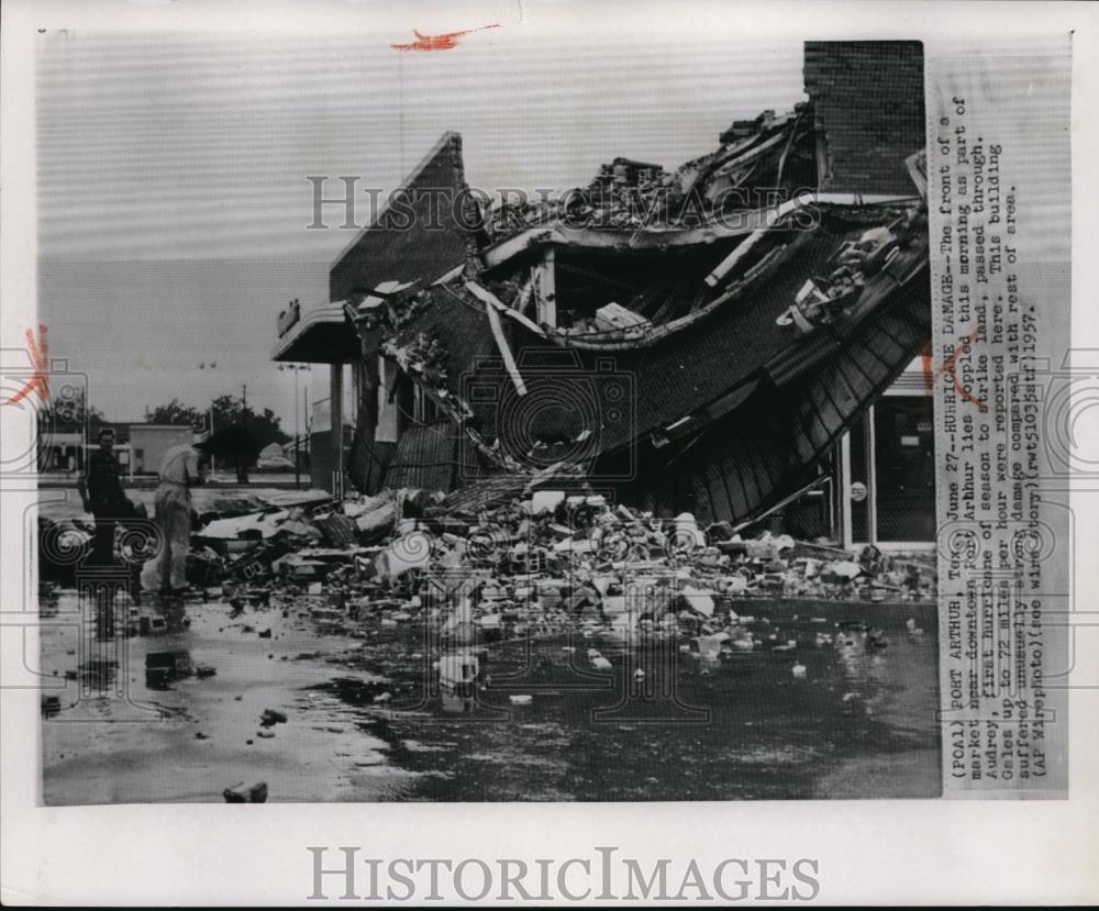 1957 Wire Photo The Port Arthur Lies Toppled as Hurricane Audrey Strikes Land - Historic Images