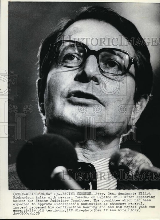 1973 Wire Photo Atty. Richardson in Senate Judiciary Committee at Capitol Hill - Historic Images