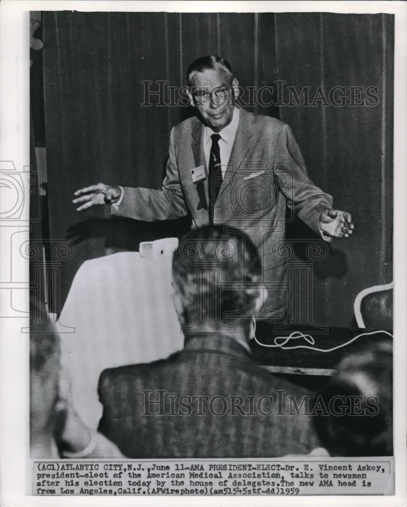 1959 Wire Photo American Medical Association President, Dr. Vincent Askey - Historic Images