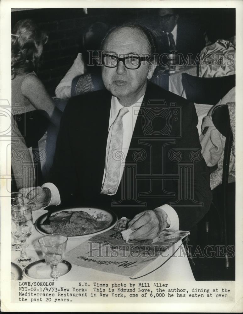 1973 Press Photo Edmund Love Author at Mediterraneo Restaurant New York - Historic Images