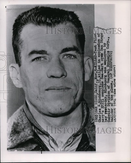 1954 Wire Photo Richbourg died in explosion of Navy's XF2Y1 seaplane Sea-dart - Historic Images