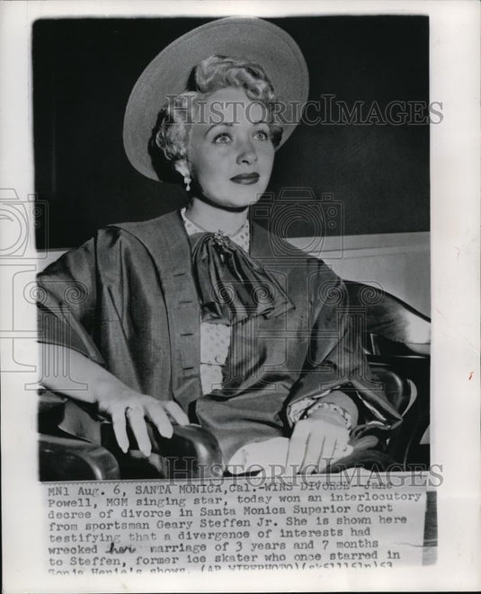 1953 Wire Photo Powell wins divorce in Santa Monica Superior Court to Steffen. - Historic Images