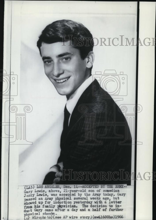 1966 Wire Photo Garry Lewis, son of comedian Jerry Lewis, accepted by the Army - Historic Images