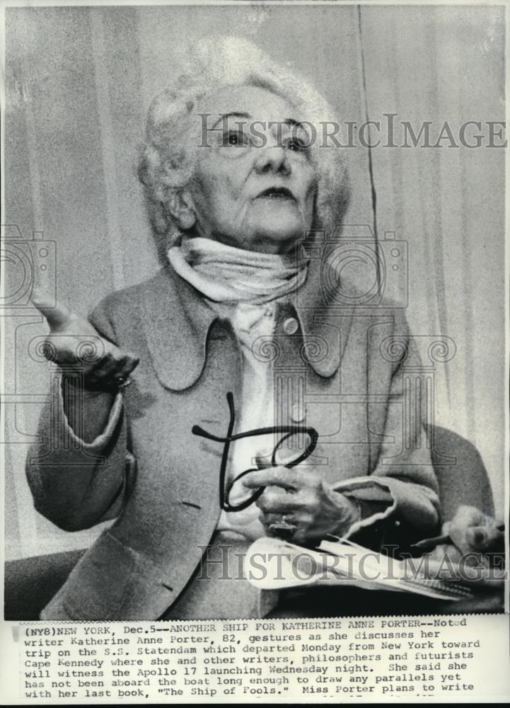 1972 Wire Photo Katherine Anne Porter, noted writer - cvw04774 - Historic Images