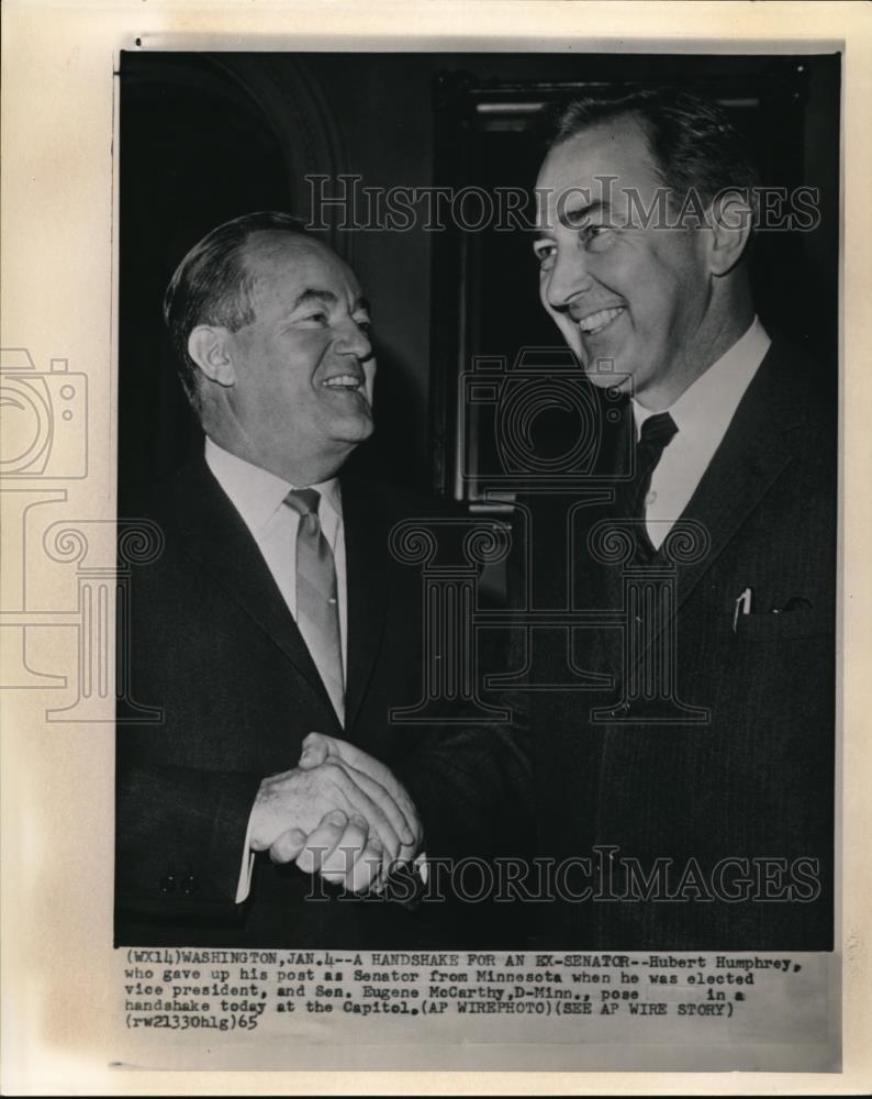 1965 Wire Photo Hubert Humphrey, who gave up his post as Senator from Minnesota - Historic Images