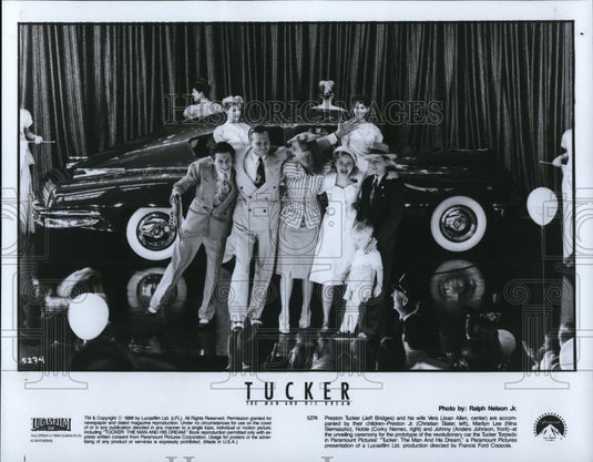 1988 Press Photo Jeff Bridges Joan Allen Christian Slater Nina Siemaszko Tucker - Historic Images