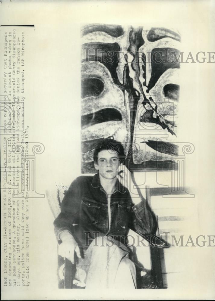 1973 Wire Photo Kidnappers are Demanding a Ransom of $500,000 for J.Paul Getty - Historic Images
