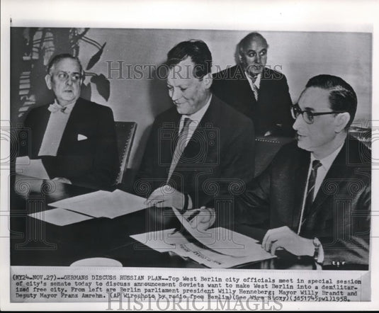 1958 Wire Photo Top west Berlin city officials meet in special session of city - Historic Images