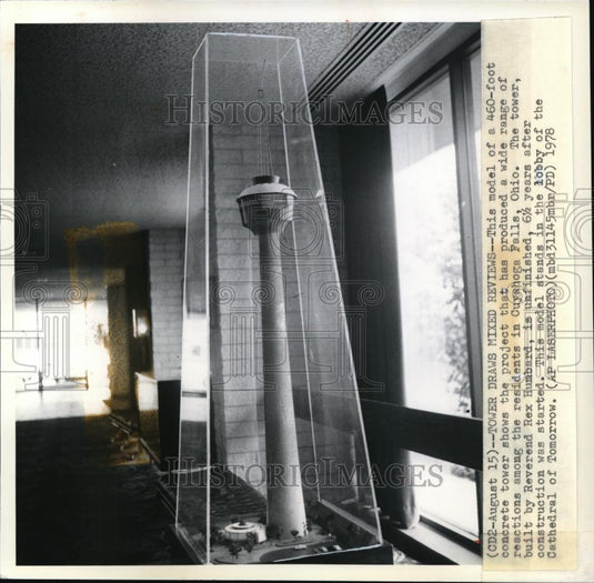 1978 Wire Photo The Model of the Unfinished Telivision Tower by Rev.Rex Humbard - Historic Images