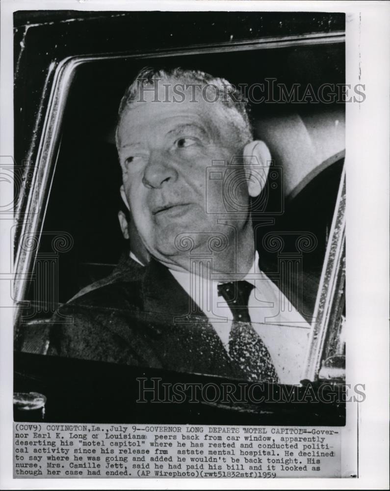 1959 Wire Photo Gov Earl Long departs motel capitol where he has rested - Historic Images