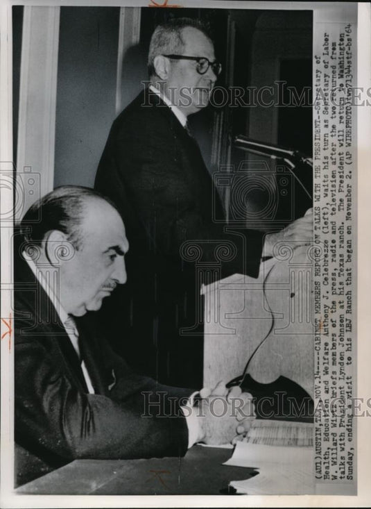1964 Wire Photo Secretary Anthony Celebrezze with Secretary Willard Wirtz - Historic Images