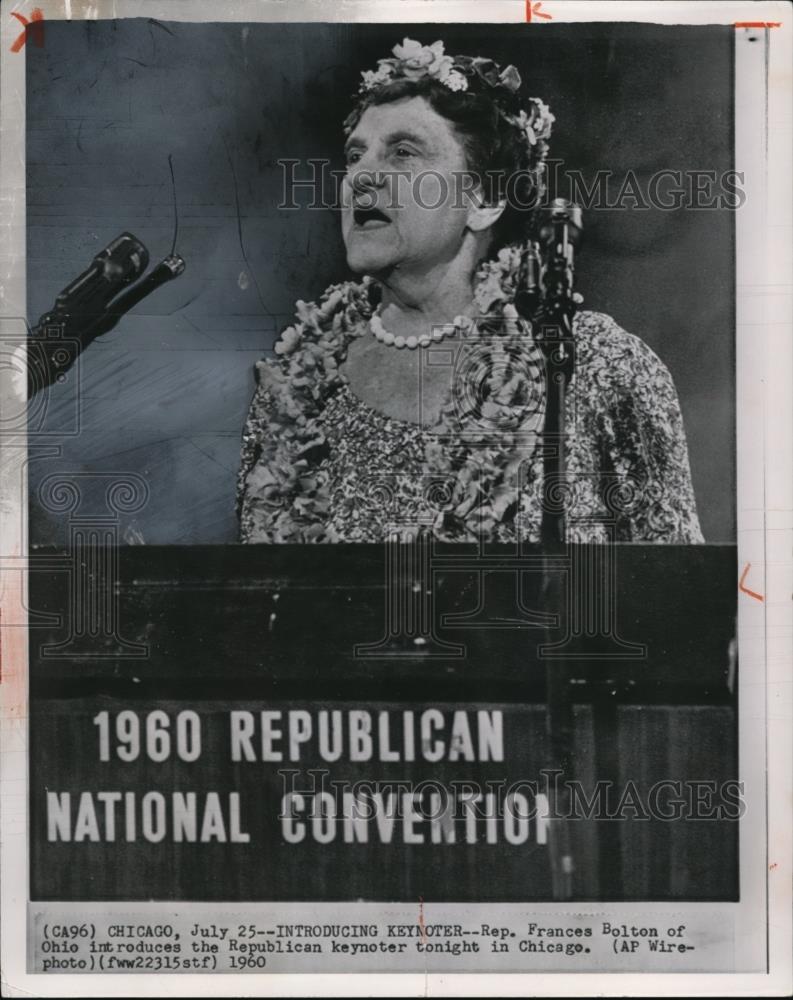 1960 Wire Photo Rep. Frances Bolton of Ohio, introduces the Republican - Historic Images