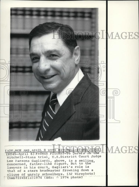1974 Wire Photo U.S. District Court Judge Lee Parsons Gagliardi - cvw01717 - Historic Images