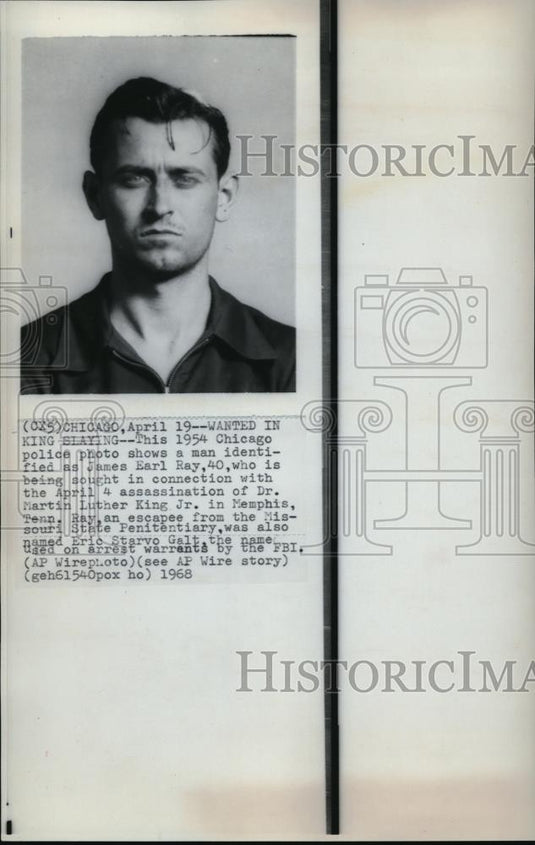 1968 Wire Photo The 1954 Chicago Police Photo ofJames Earl Ray - cvw05479 - Historic Images