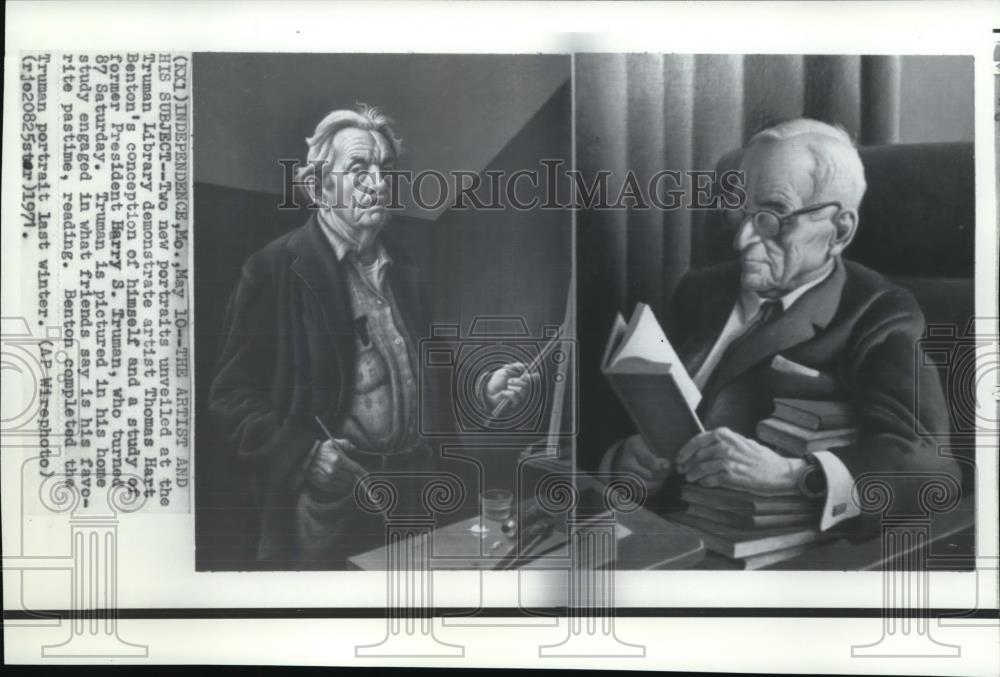 1971 Wire Photo Thomas Hart Benton artist unveiled at the Truman Library. - Historic Images