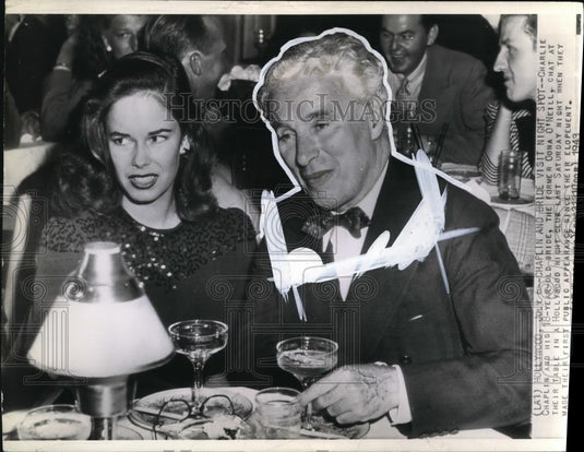 1943 Wire Photo Charlie Chaplin and his 18 year old bride, the former Oona O' - Historic Images