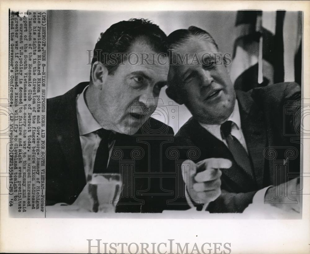 1964 Wire Photo Former Vice President Richard Nixon and Gov. George Romney - Historic Images