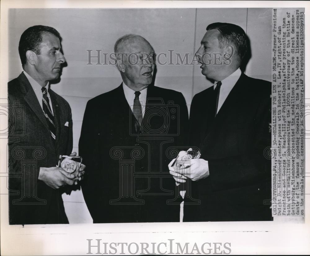 1963 Wire Photo Former President Dwight Eisenhower with Robert Lee and Meade - Historic Images