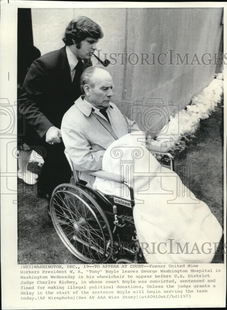 1973 Wire Photo Former United Mine Workers President WA Boyle in Wheelchair - Historic Images