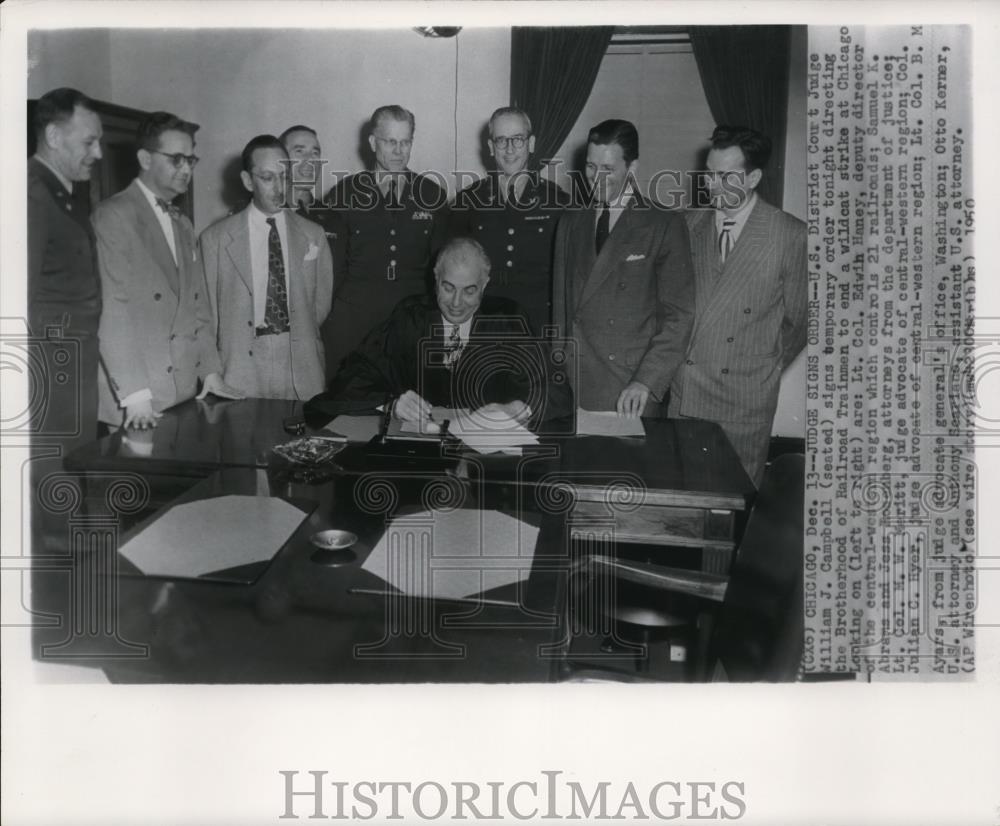 1950 Wire Photo William Campbell as he signs the temporary order - cvw05566 - Historic Images