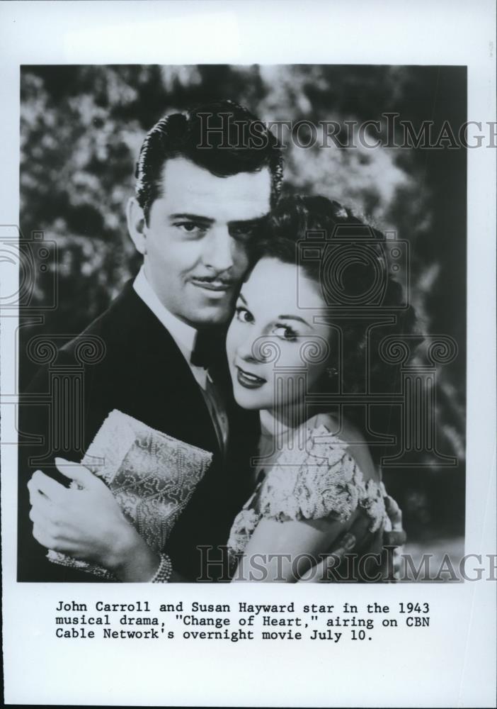 1943 Press Photo John Carroll and Susan Hayward star in Change of Heart - Historic Images