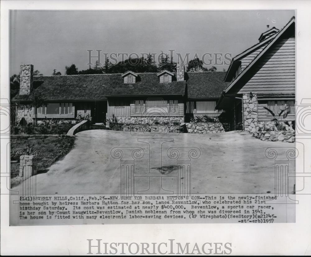 1957 Wire Photo New Home of Lance Reventlow for his 21st birthday - cvw04867 - Historic Images