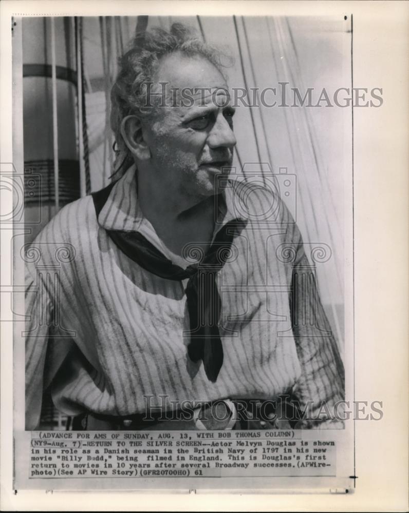 1961 Wire Photo Actor Melvyn Douglas as Danish seaman in the British Navy - Historic Images