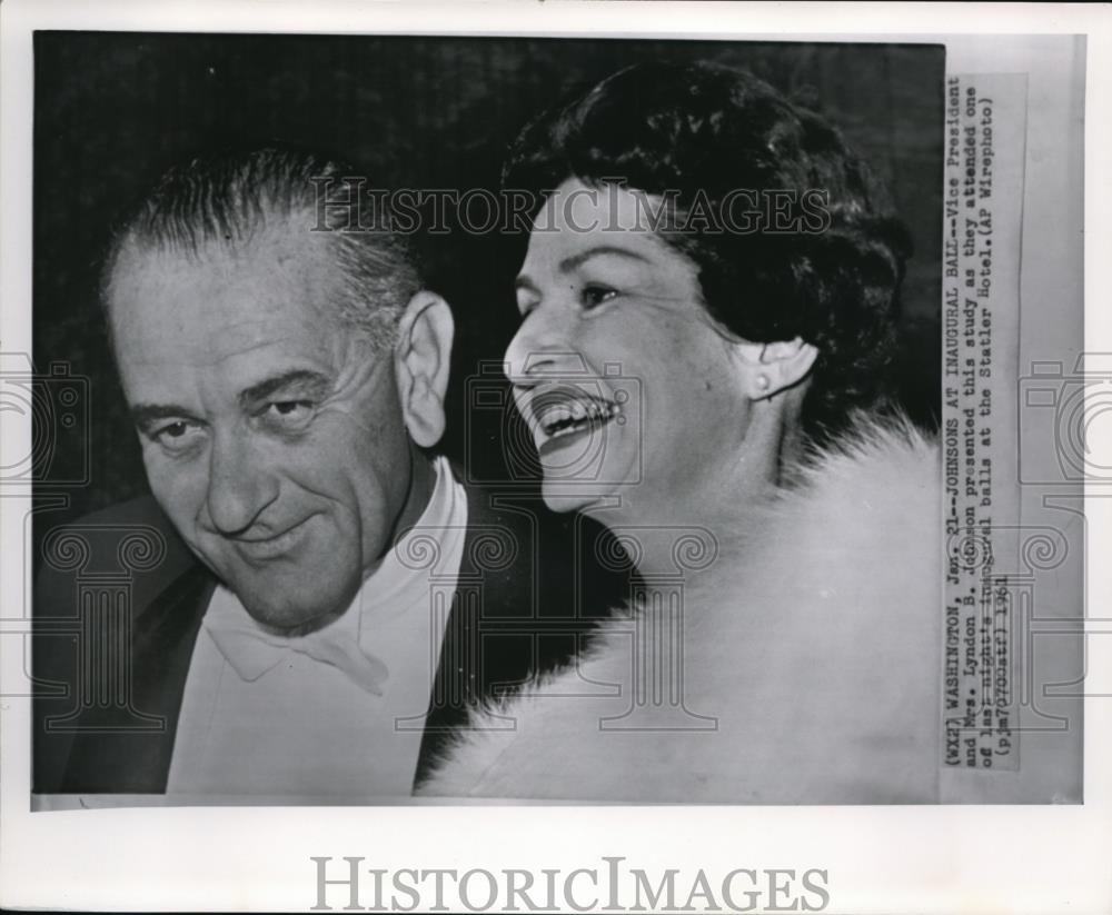 1961 Wire Photo Vice President Johnson with his wife at the inaugural ball - Historic Images