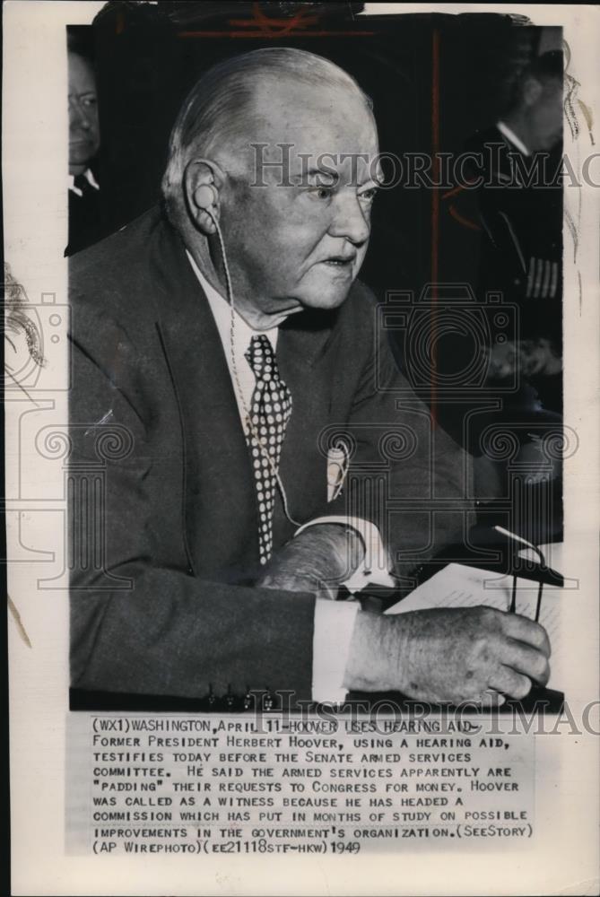 1949 Wire Photo Former Pres Herbert Hoover testifies before Senate - cvw02807 - Historic Images