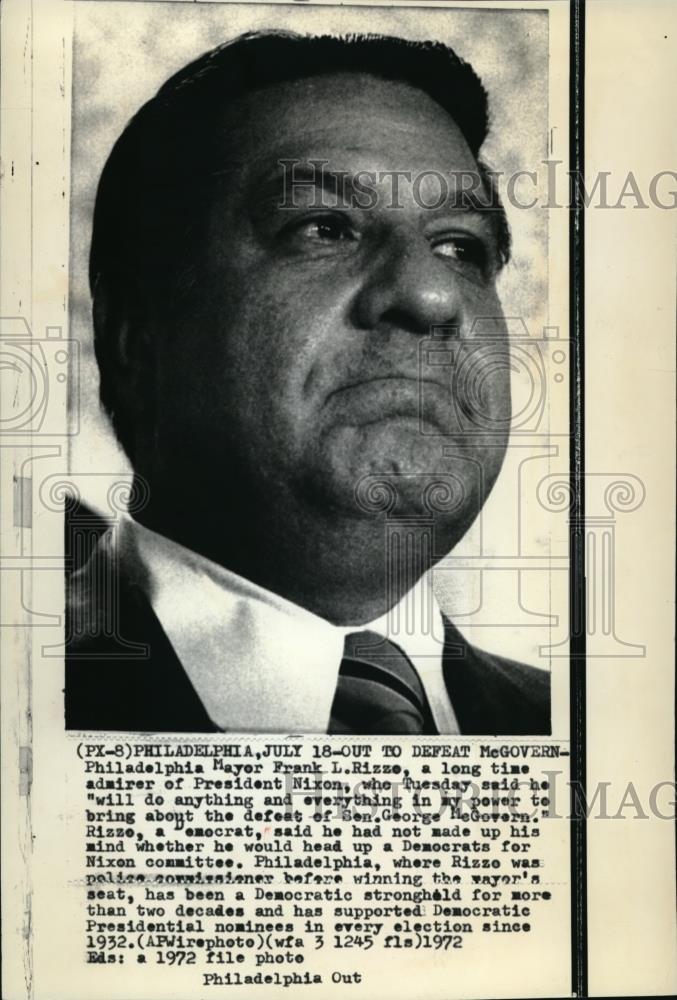1972 Wire Photo Philadelphia Mayor Frank L. Rizze a long time admirer of - Historic Images