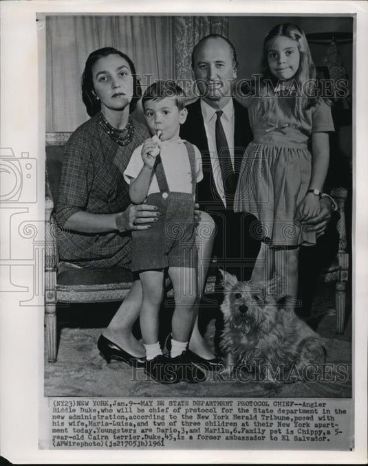 1961 Wire Photo Angier Biddle Duke who will be chief of protocol for the State - Historic Images