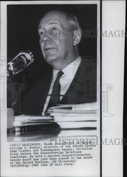1968 Wire Photo William Foster, U.S. Arms Control & Disarmament Agency head - Historic Images