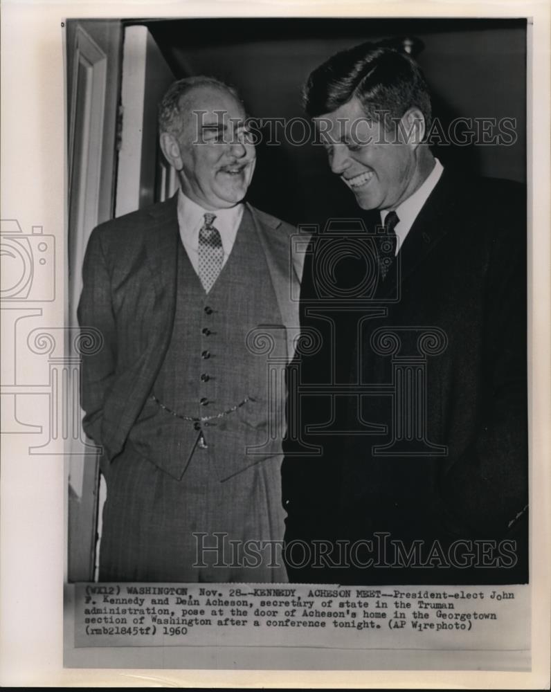 1960 Wire Photo Kennedy and Acheson meets at Acheson&#39;s home in Georgetown - Historic Images