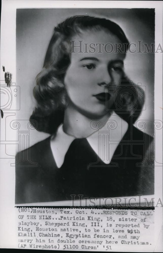 1951 Wire Photo Sheppard King III Reported That Patricia In love K. Chahine - Historic Images