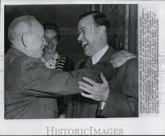 1949 Wire Photo Walter Reuther, Pres. of AUW with his uncle Ernst Stocker. - Historic Images