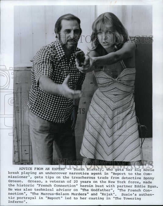 1975 Wire Photo Susan Blakely in Report to the Commissioner with Sonny Grosso - Historic Images