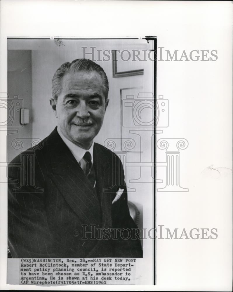 1961 Wire Photo Robert McClintock, U.S. Ambassador to Argentina. - cvw05425 - Historic Images