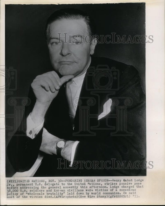 1953 Wire Photo Henry Cabot Lodge Jr., permanent U.S delegate to the United - Historic Images