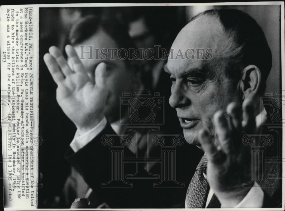 1973 Wire Photo Former Pres. of the Unite Mine Workers W.A. &quot;Tony&quot; Boyle - Historic Images