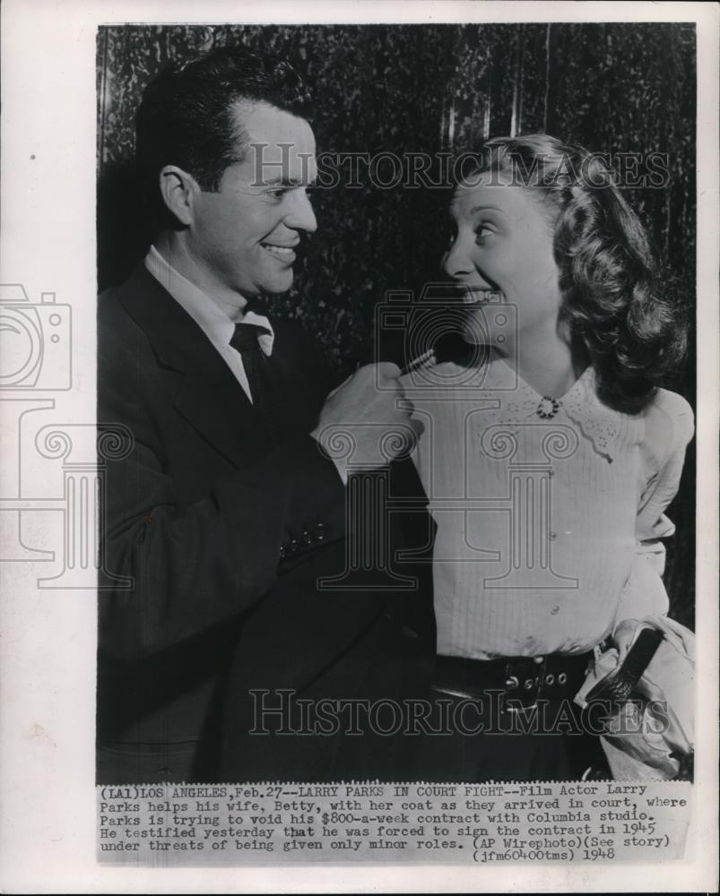 1948 Wire Photo Film actor Larry Parks with his wife Betty - cvw05063 - Historic Images