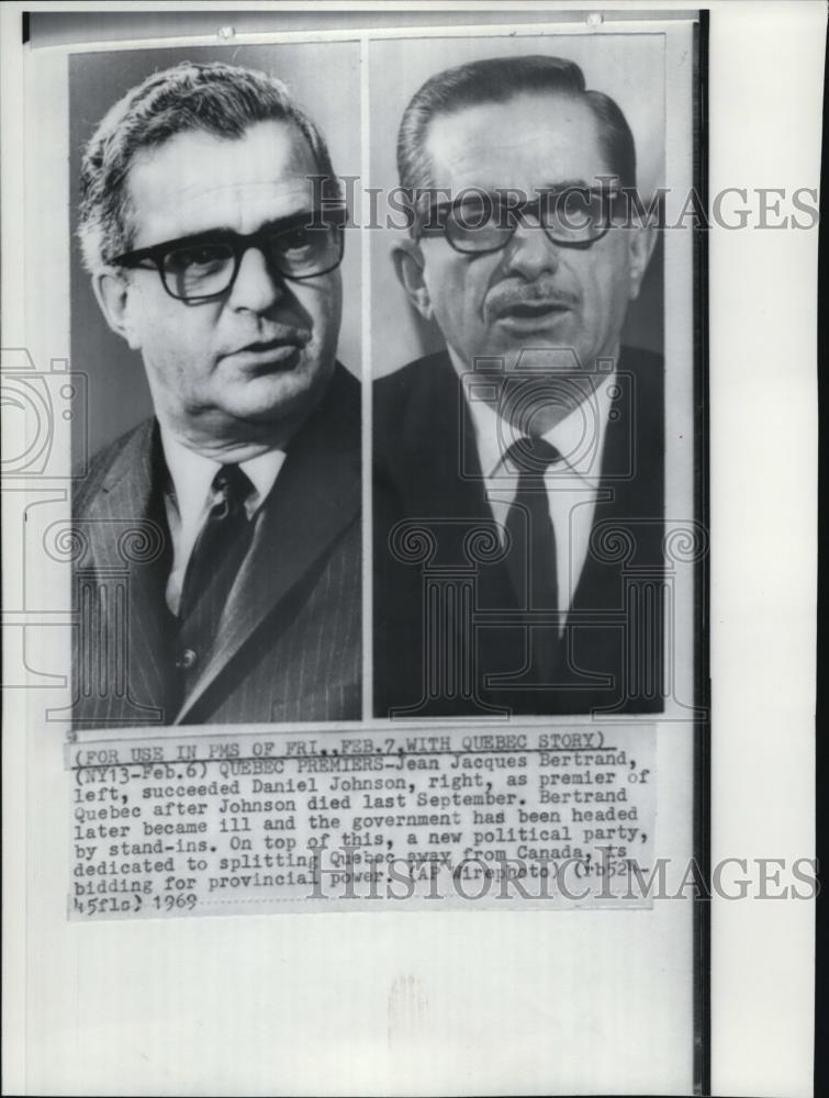 1969 Wire Photo Jacques Bertrand succeded Daniel Johnson as Premiere of Quebec - Historic Images