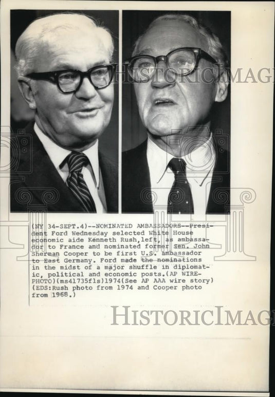 1974 Wire Photo Pres Ford selected Kenneth Rush as ambassador to France - Historic Images