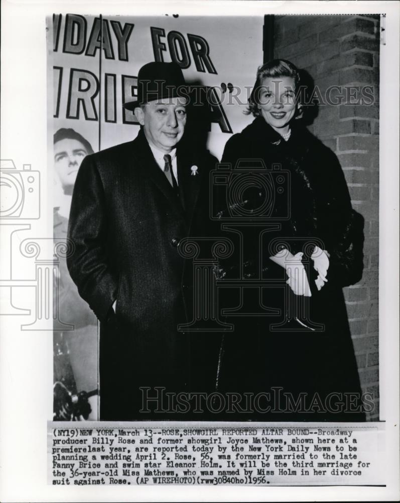 1956 Wire Photo Former Showman Billy Rose and his new wife Joyce Matthews - Historic Images