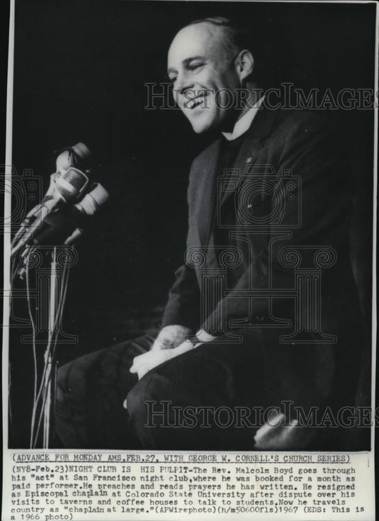1967 Wire Photo The Rev. Malcolm Boyd goes through his "act" at San Francisco - Historic Images