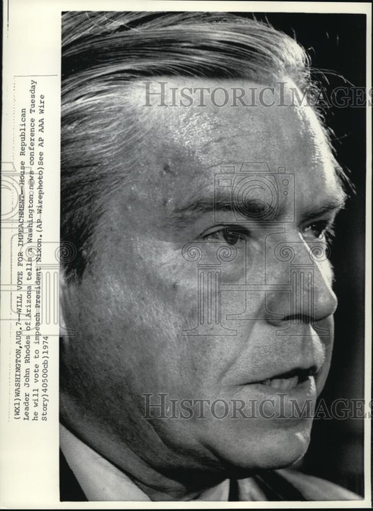 1974 Wire Photo John Rhodes, House Republican Leader of Arizona. - cvw05349 - Historic Images