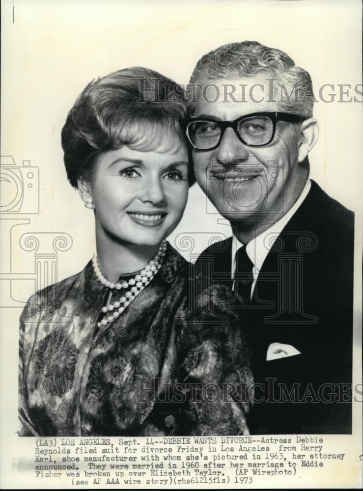 1973 Wire Photo Actress Debbie Reynolds and Harry Karl in a 1963 picture - Historic Images