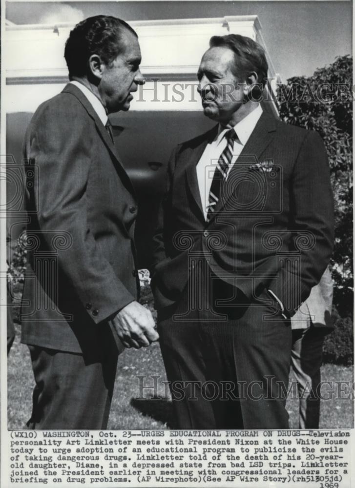 1969 Wire Photo Linkletter urges Educational Program on Drugs to Pres. Nixon - Historic Images