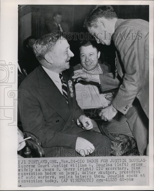 1948 Wire Photo Walther Reuther and Supreme Court Justice William Douglas - Historic Images