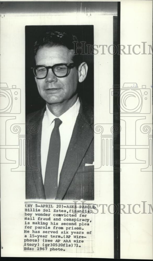 1971 Wire Photo Billie Sol Estes, financial boy wonder convicted for fraud - Historic Images