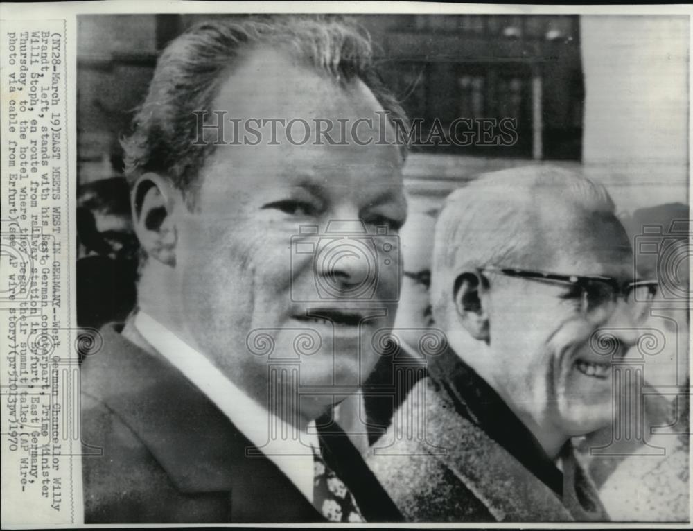 1970 Wire Photo Willy Brandt Meets PM Willi Stoph in Erfurt East Germany - Historic Images